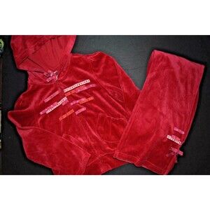 EUC VTG GYMBOREE PERUVIAN DOLL 4 PC LOT RED VELOUR JOGGING SUIT 2 CLIPS SIZE 5